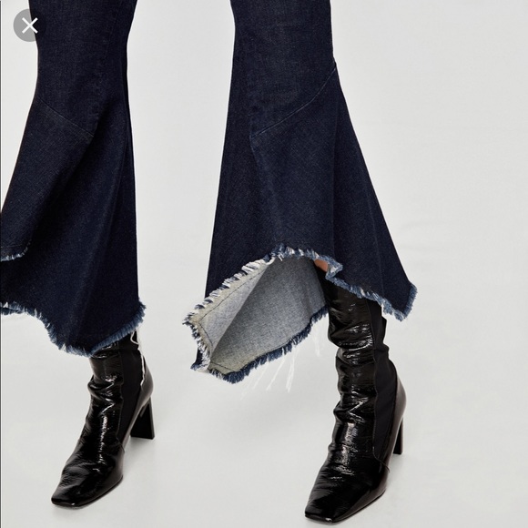 Zara flare denim with wide uneven raw edge hem - Picture 4 of 7